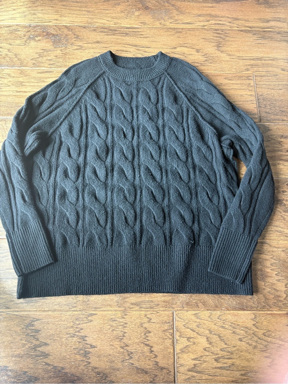 aerie Women's Black Oversized Cable Knit Crewneck Sweater